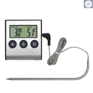 BBQ Grill Thermometer Food Thermometer 0~250°C Food Cooking Thermometer with Alarm Timer Function LCD Digital Food Temperature Gauge for Kitchen BBQ Steak Barbecue
