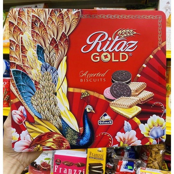 (Đồ ăn vặt,quà biếu tặng)Bánh Quy Hỗn Hợp Kẹp Kem Ritaz Arcor Tortitas Assorted Biscuits Hình Chim Công date 8/2024
