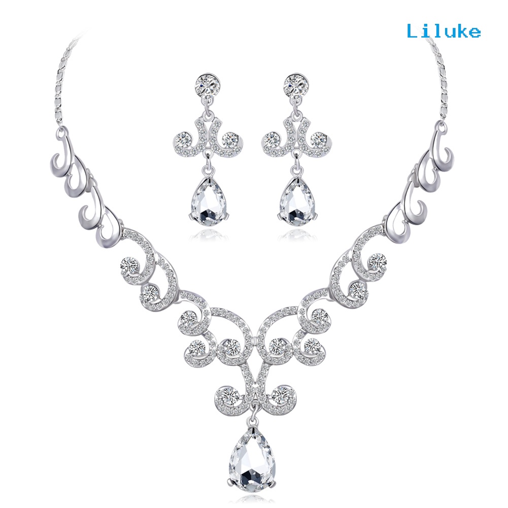 Bộ Vòng cổ + Bông Tai Đính Đá Sang Trọng Cho Nữ