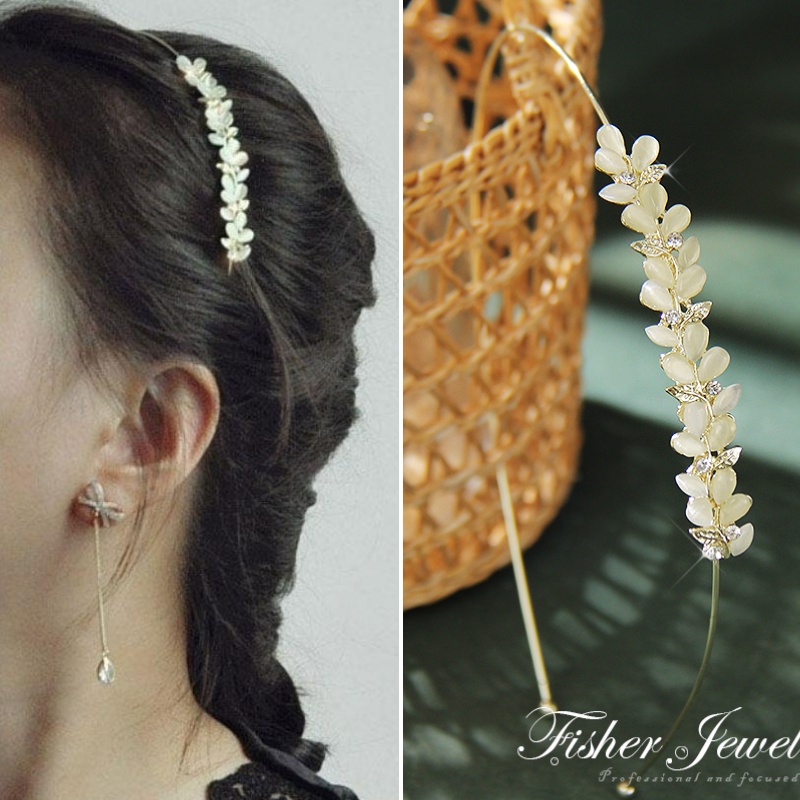 Băng Đô Cài Tóc Hình Tai Lúa Mì Đính Đá Opal Màu Vàng Thời Trang Cho Nữ