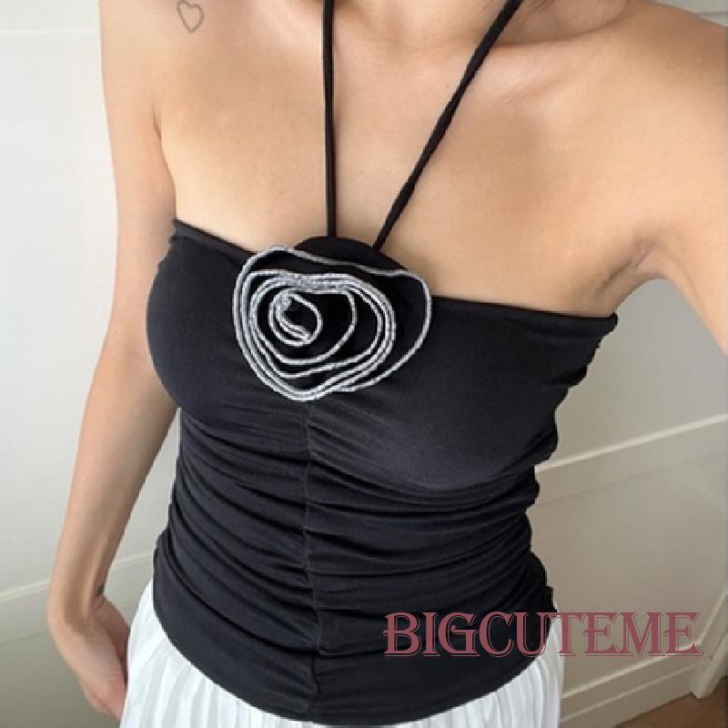 Áo Lửng Hai Dây Họa Tiết Hoa Hồng 3D Thời Trang Quyến Rũ Dành Cho Nữ