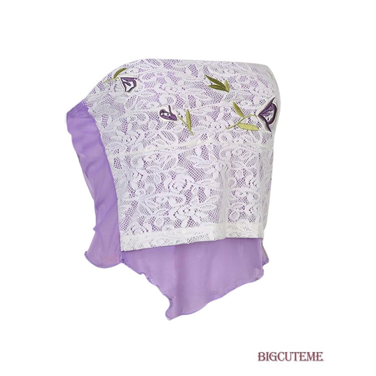 [] Áo Ống Y2K Ren Hoa Gợn Sóng Màu Trắng Cổ Điển