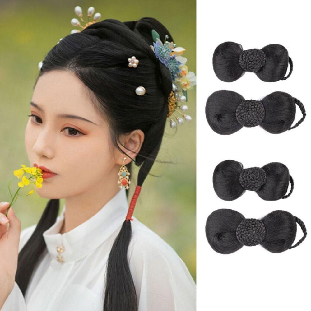 Búi Tóc Giả Thắt Nơ Bằng Sợi Tổng Hợp Tự Nhiên Cổ Điển Dùng Hóa Trang / Làm Đạo Cụ Chụp Ảnh