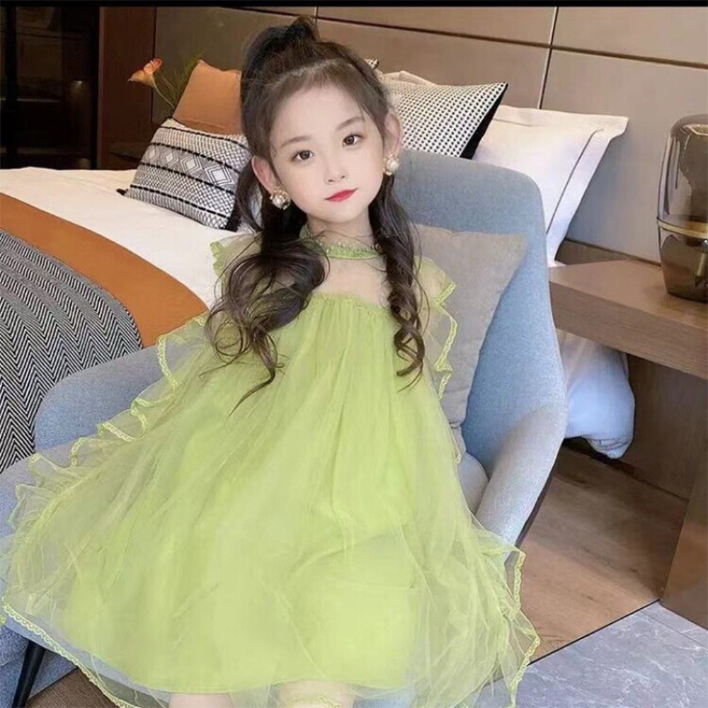 BEAR LEADER Đầm Công Chúa Sát Nách Màu Trơn Phối Lưới Thời Trang Mùa Hè 2023 Mới Cho Bé Gái 3-13 Tuổi