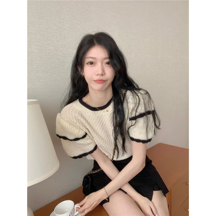 Áo Dệt Kim Ngắn Tay Dáng Rộng Thời Trang Mùa Hè Hàn Quốc Dành Cho Nữ