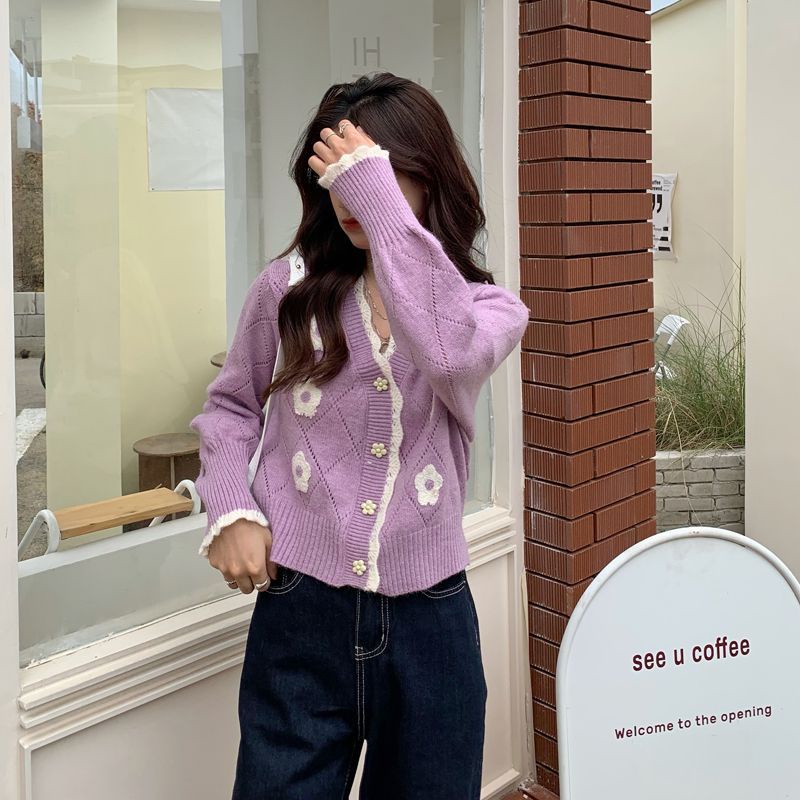 IELGY  Áo Khoác cardigan Dệt Kim Tay Dài Cổ Chữ v Dáng Rộng Thời Trang Cho Nữ