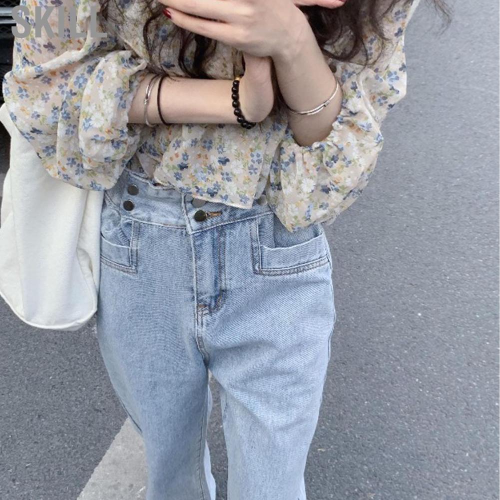 Skill Ruffles Shirt  Fashion Floral Tops Chiffon Breathable Soft for Office Daily Life