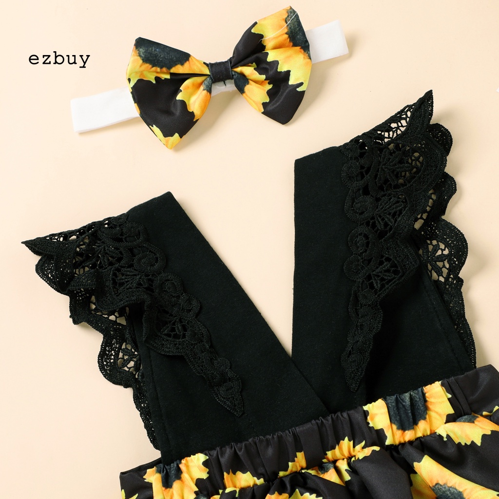 Bộ Đầm Liền Thân Bằng Cotton Họa Tiết Hoa Kèm Băng Đô Thanh Lịch Dành Cho Bé Gái