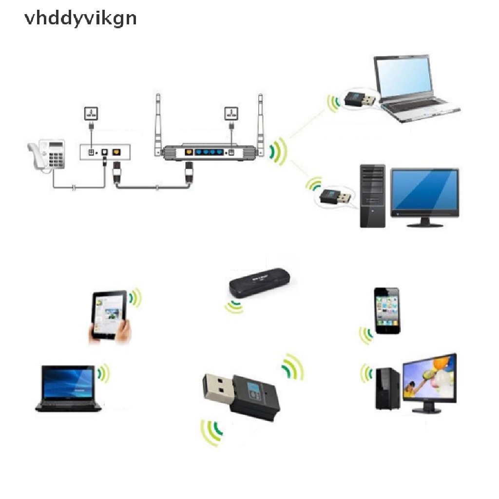 Usb Thu Sóng Wifi VHDD 300Mbps Cho Máy Tính Để Bàn Laptop Windows 10 / 8 / 7