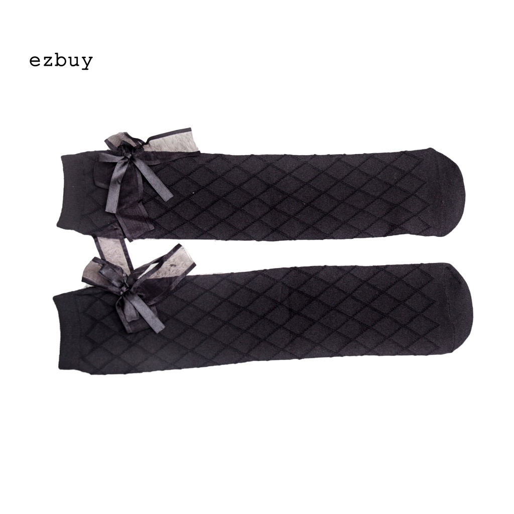 Vớ Cotton Cao Qua Gối Màu Trơn Trang Trí Nơ Xinh Xắn Thời Trang Mùa Xuân