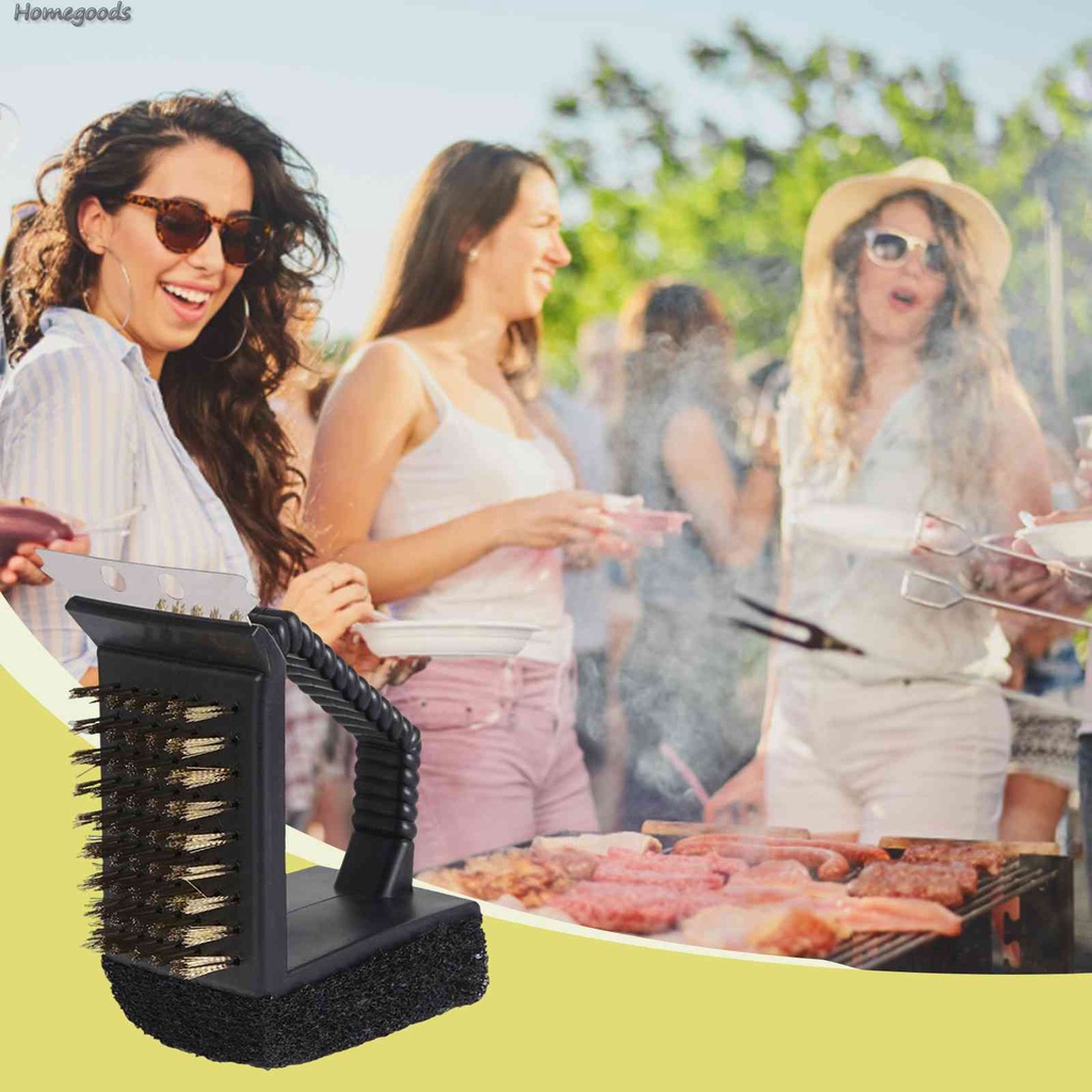 Bàn Chải Dây Đồng Hình Tam Giác Làm Sạch Vỉ Nướng BBQ 3 Trong 1