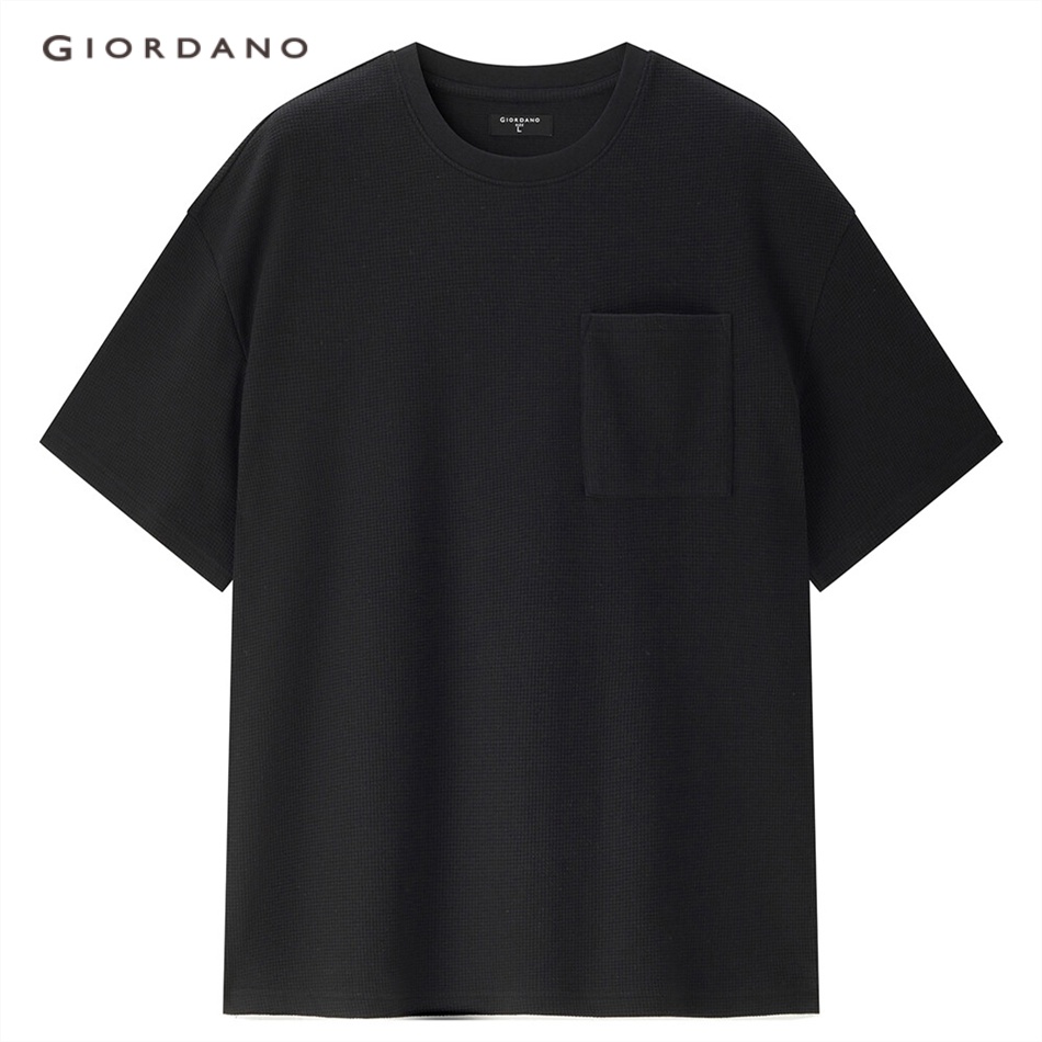 Áo thun GIORDANO 13023304 vải waffle dáng rộng tay ngắn có túi dành cho nam