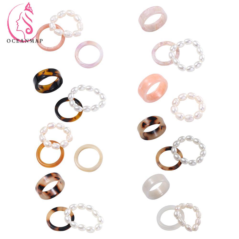 Set Nhẫn Đeo Tay Kim Loại Đính Đá Ngọc Trai Giả Thời Trang Cho Nữ