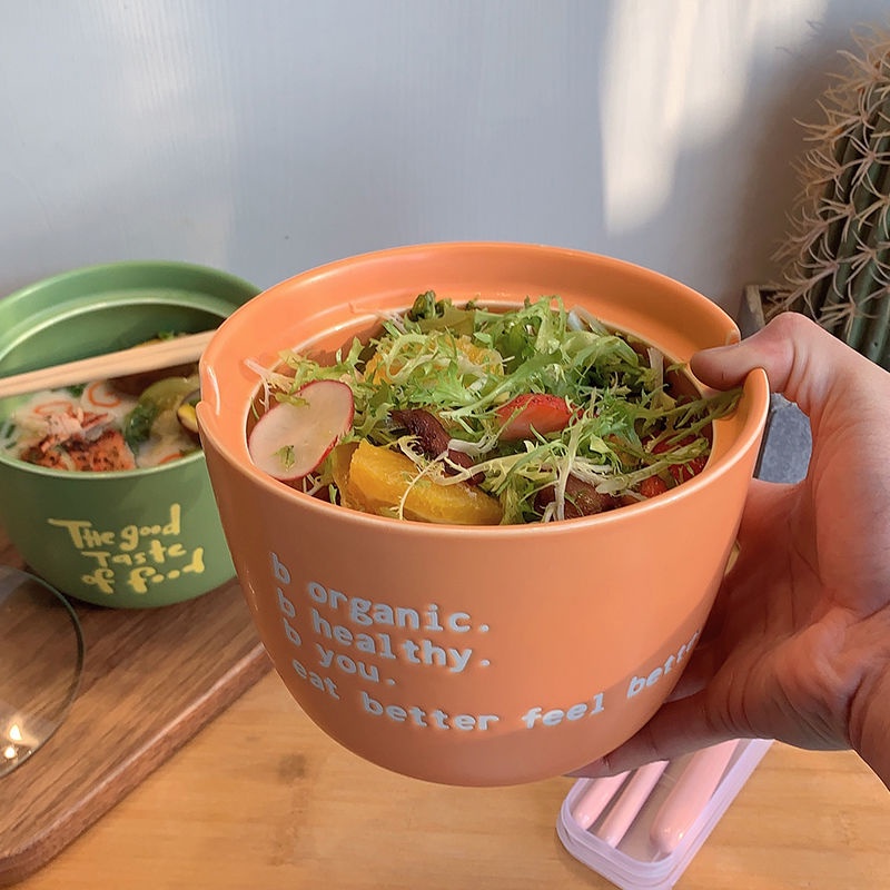 Bát Gốm Ăn Mì Có Nắp Phong Cách Nhật Bản