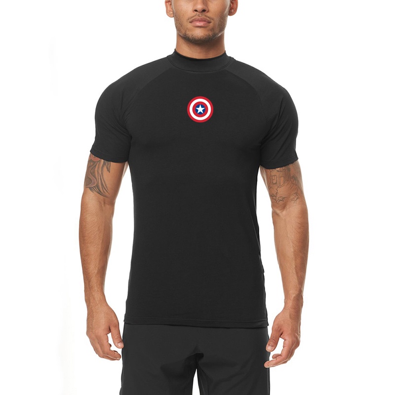 Áo Thun Thể Thao Tay Ngắn Cổ Cao Ôm Dáng Thoáng Khí Thời Trang Cho Nam