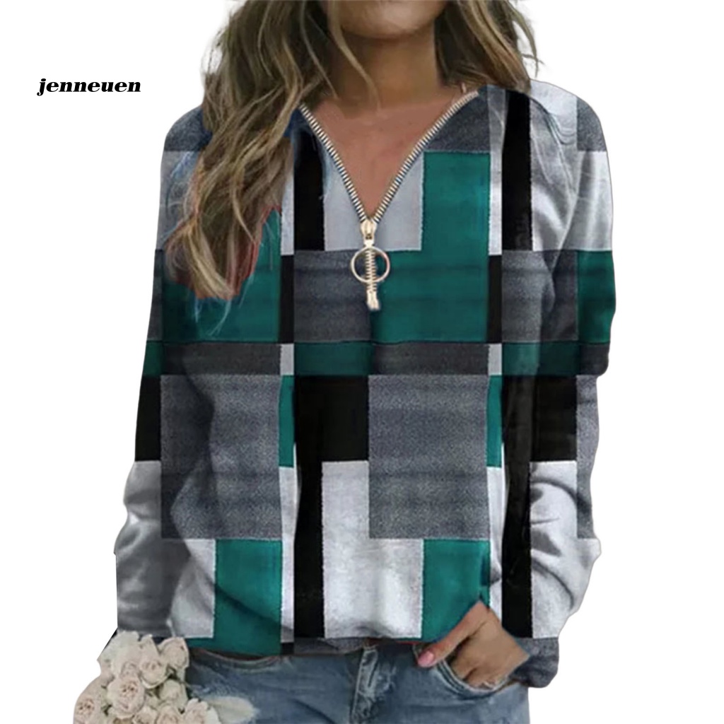 Áo Nỉ Dài Tay Cổ Chữ V Form Rộng Phối Họa Tiết Ca Rô Thời Trang Đường Phố