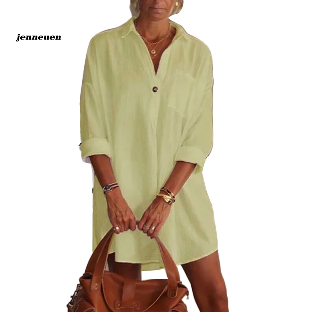 Đầm Sơ Mi Dài Tay Cổ Chữ V Màu Sắc Thời Trang Cho Nữ