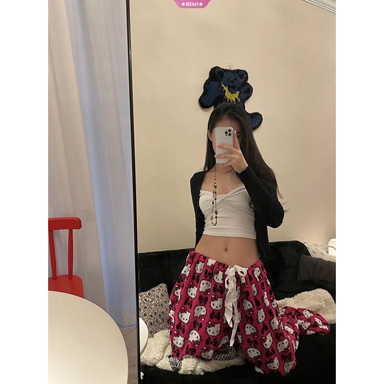 Quần ống rộng Lưng Thun In Họa Tiết Hello Kitty Thời Trang Mùa Hè 2023 Cho Nữ