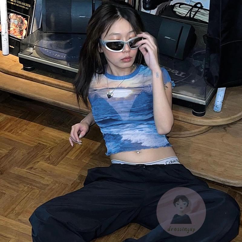 Áo Thun Tay Ngắn Cổ Tròn In Họa Tiết Thời Trang Cho Nữ