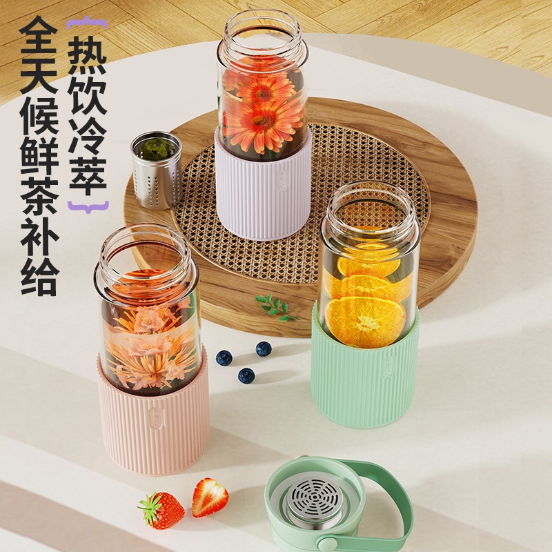 Ly tách trà, ly uống trà di động, cốc thủy tinh, cốc thủy tinh chịu nhiệt cao có nắp, cốc đựng nước trái cây 520ml