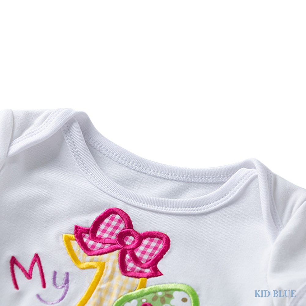 Bộ Áo Liền Quần Kèm Băng Đô Thêu Họa Tiết Trứng Phục Sinh Thời Trang Cho Bé Gái