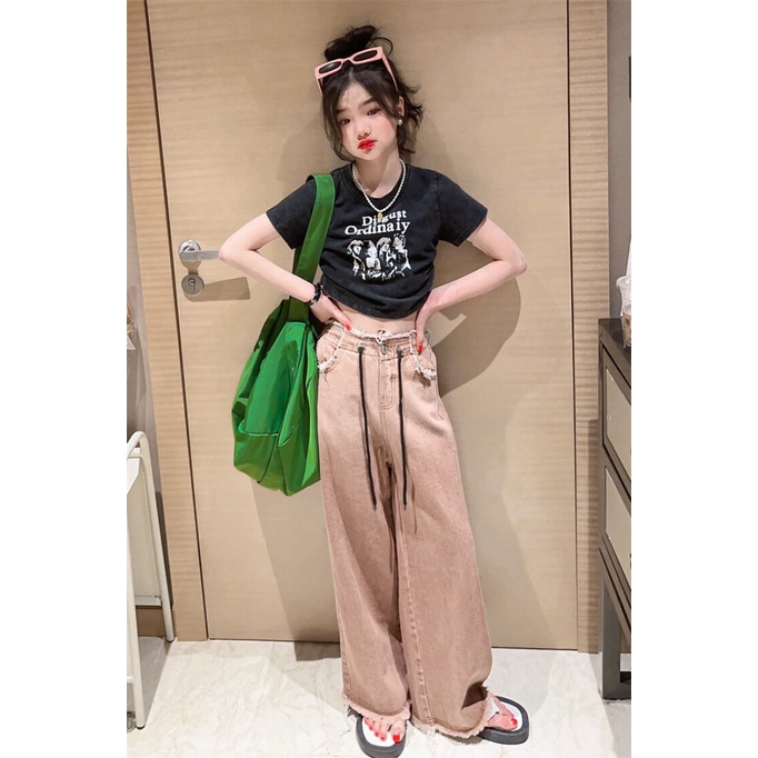 Set Áo Thun Ngắn Tay + Quần Jeans Dài Thời Trang Cho Bé Gái