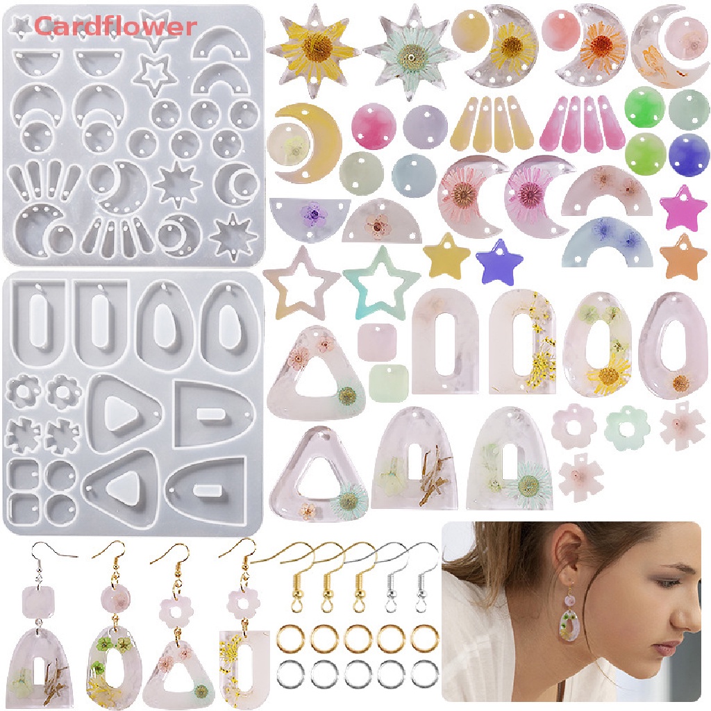 < Cardflower > Khuôn Silicon Resin Làm Mặt Trang Sức Mặt Trăng Ngôi Sao Hình Học DIY Mới Dành Cho Người Mới Bắt Đầu
