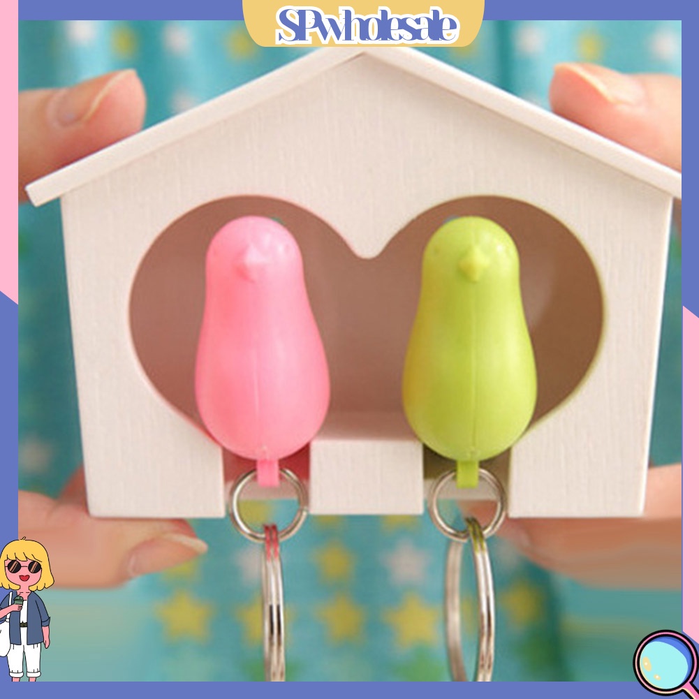&lt;SPwholesale&gt; Bộ 2 Móc Khóa Hình Chim Sẻ + 1 Giá Đỡ Chìa Khóa Trang Trí Nhà Cửa