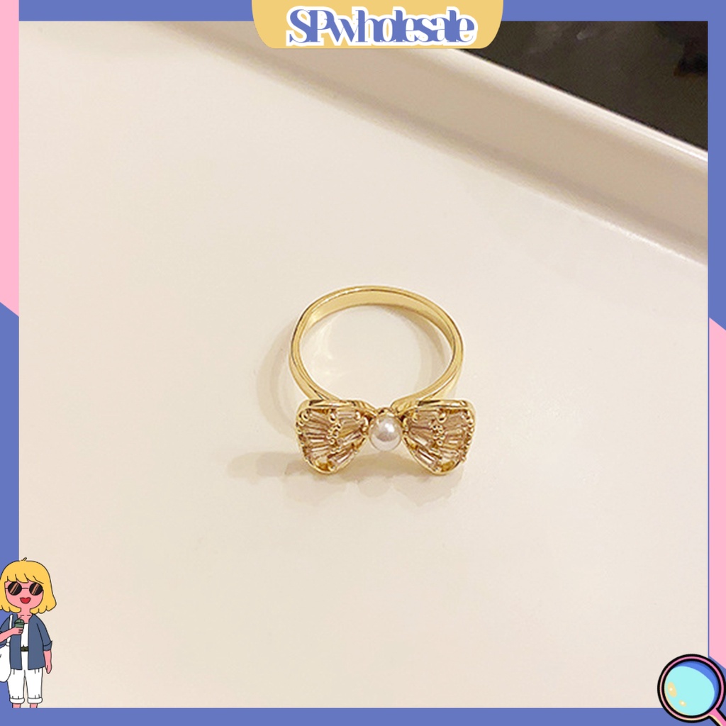 <SPwholesale> Nhẫn Đeo Ngón Trỏ Rỗng Hình Nơ Rỗng Đính Đá Zircon Trọng Lượng Nhẹ Trang Trí Có Thể Điều Chỉnh Dành Cho Nữ