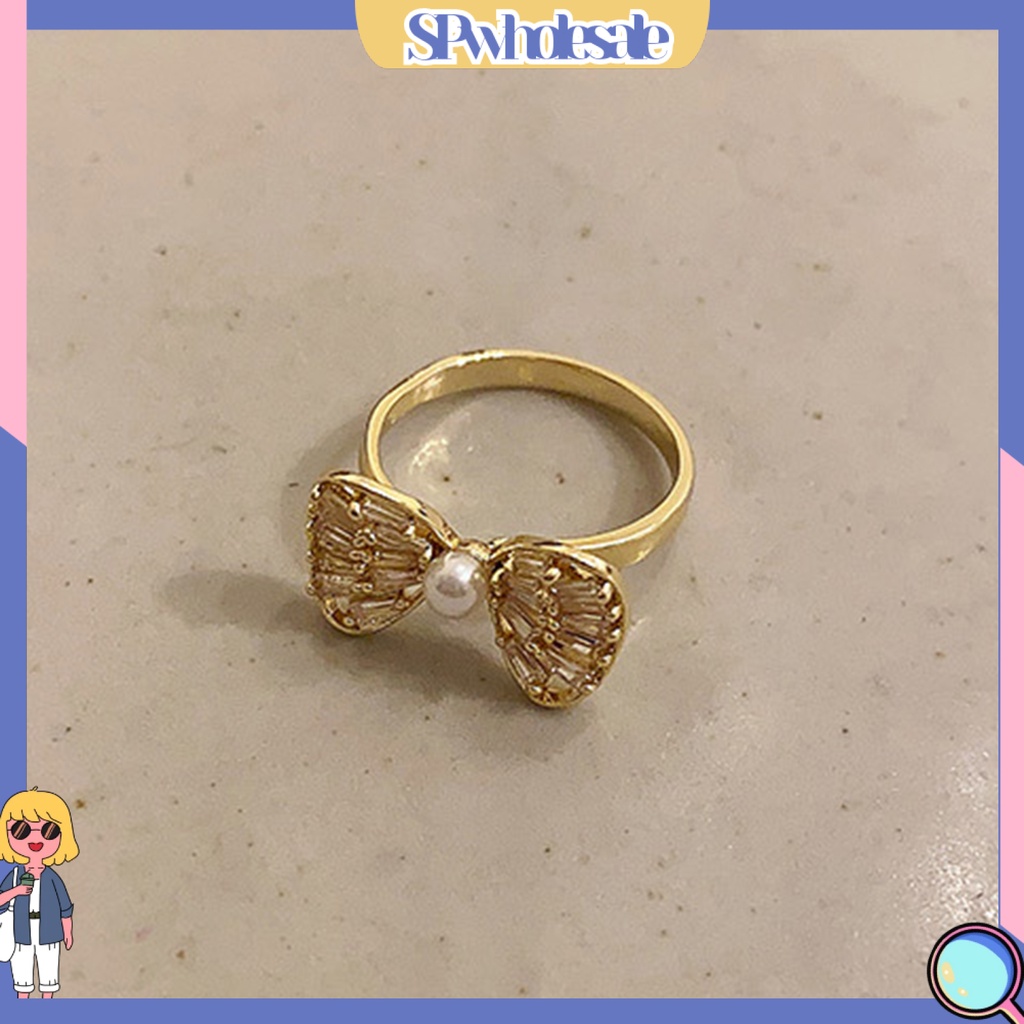 <SPwholesale> Nhẫn Đeo Ngón Trỏ Rỗng Hình Nơ Rỗng Đính Đá Zircon Trọng Lượng Nhẹ Trang Trí Có Thể Điều Chỉnh Dành Cho Nữ