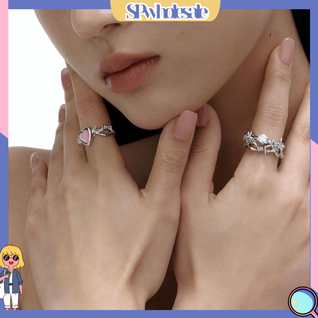 <SPwholesale> Nhẫn Hở Đính Đá Opal Nhân Tạo Hình Trái Tim Cho Nữ