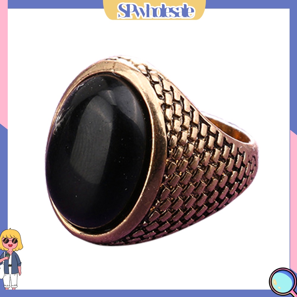 <SPwholesale> Nhẫn Đính Đá Nhân Tạo Hình Oval Phong Cách Gothic Punk Dành Cho Nam
