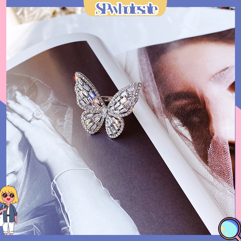 <SPwholesale> Nhẫn Hình Bướm Đính Đá Zircon Thời Trang Dự Tiệc Cho Nữ