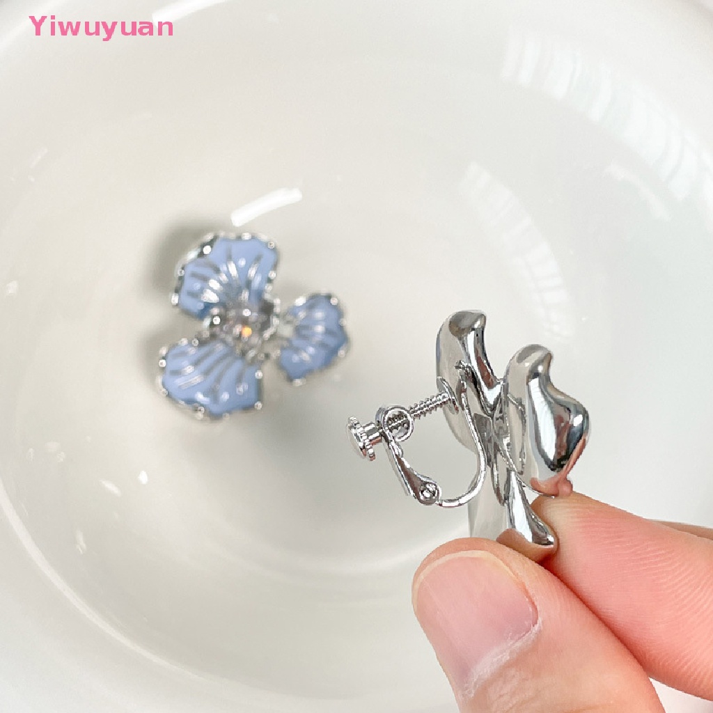 < Yiwuyuan > Khuyên Tai Đính Pha Lê Hình Hoa Màu Xanh Dương Ngọt Ngào Phong Cách Hàn Quốc Cổ Điển Thanh Lịch Cho Nữ