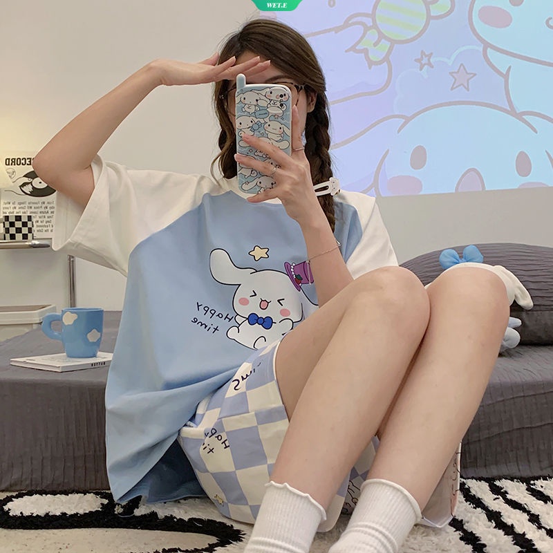 Bộ Đồ Ngủ Cotton Ngắn Tay Dáng Rộng In Hoạt Hình Sanrio Cinnamoroll Thời Trang Mùa Hè Hàn Quốc 2023 Cho Nữ