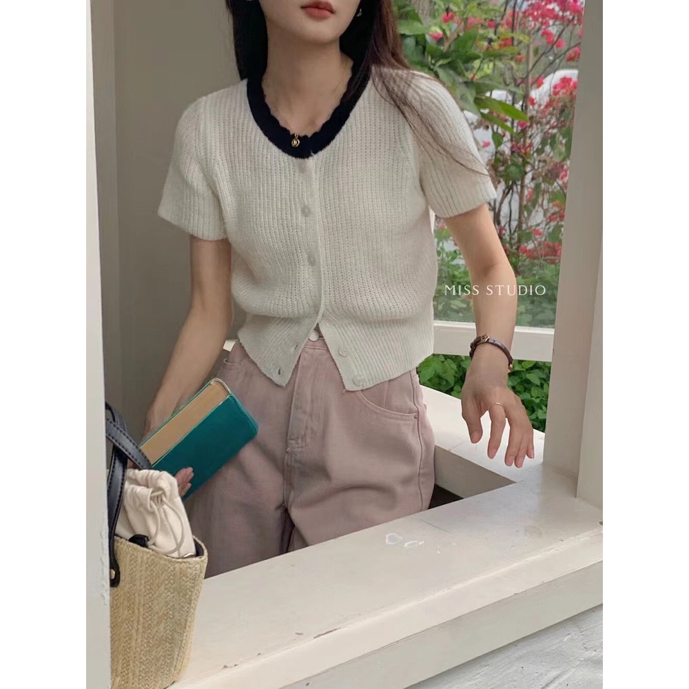 Áo len nữ dệt kim phối cổ màu croptop MS1130