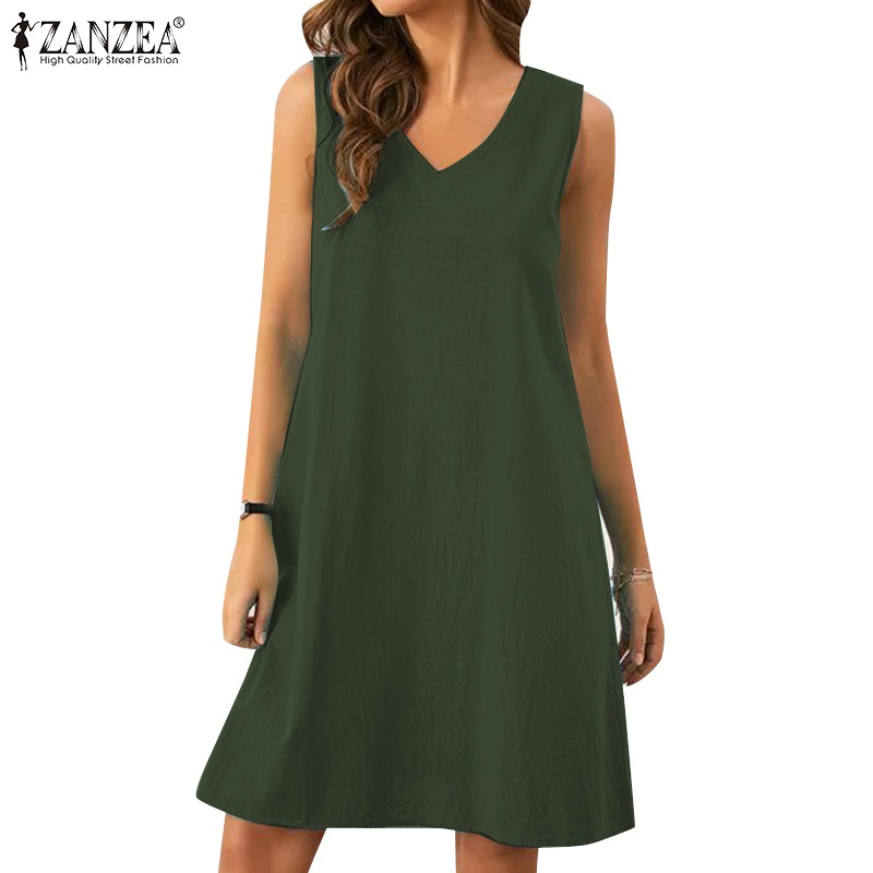 Zanzea Đầm không tay Cổ Chữ V Thời Trang Quyến Rũ