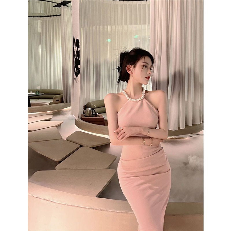 Đầm Hai Dây Ôm Eo Xẻ Tà Màu Hồng Thời Trang Mùa Hè Dành Cho Nữ