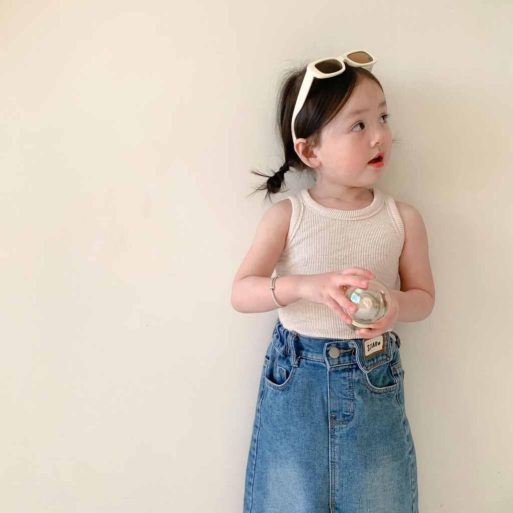 CHÂN VÁY JEANS RÁCH GẤU DÁNG DÀI THỜI TRANG CHO BÉ- HÀNG QCCC