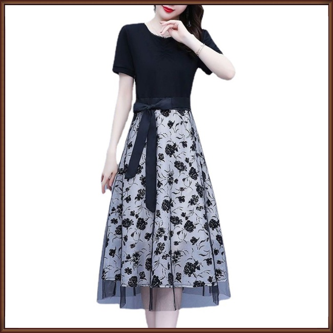 Đầm Midi Tay Ngắn Cổ Tròn Thời Trang Mùa Hè Tinh Tế Cho Nữ