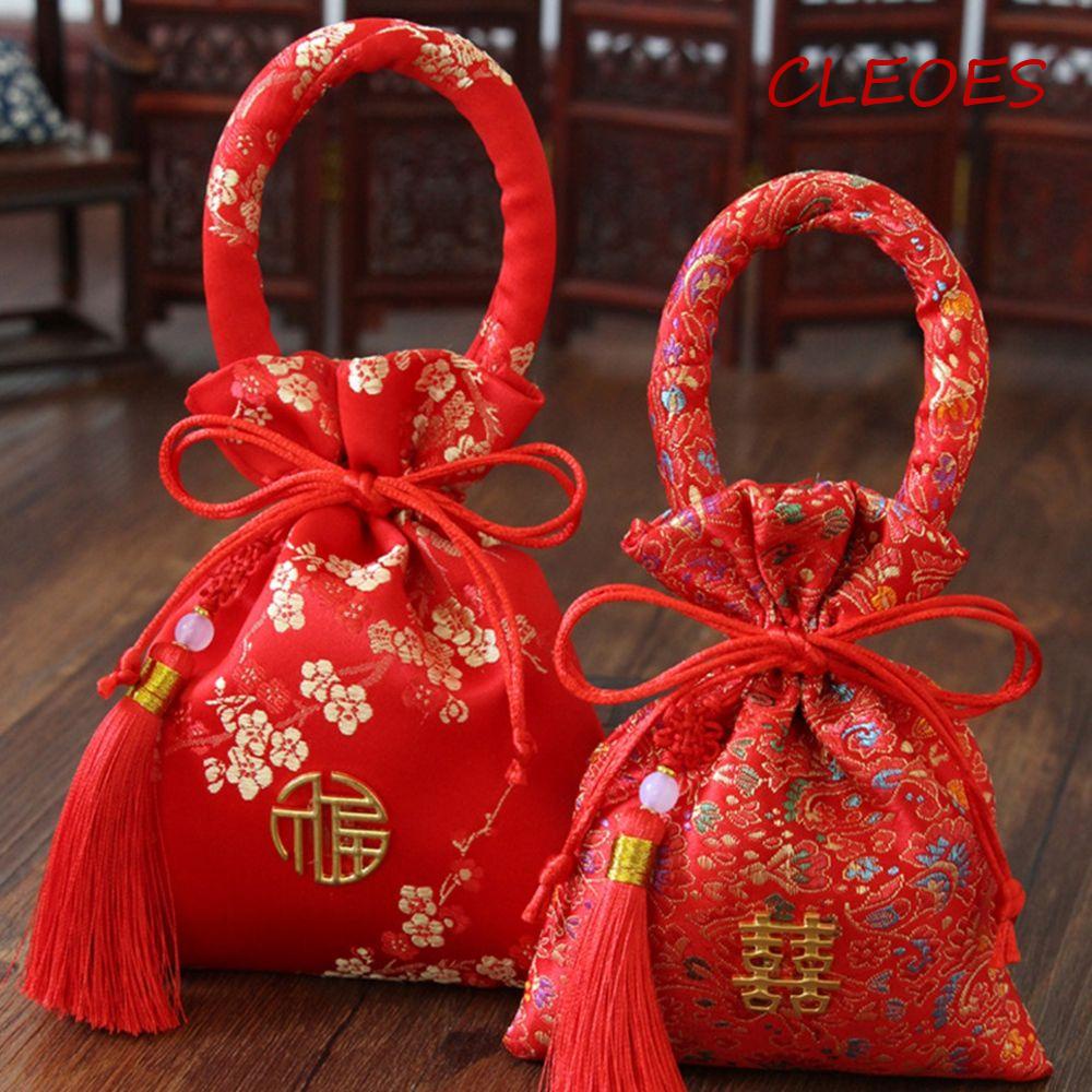 Túi Đựng Kẹo Dây Rút Họa Tiết Thổ Cẩm Trung Hoa Cho Cô Dâu Chú Rể