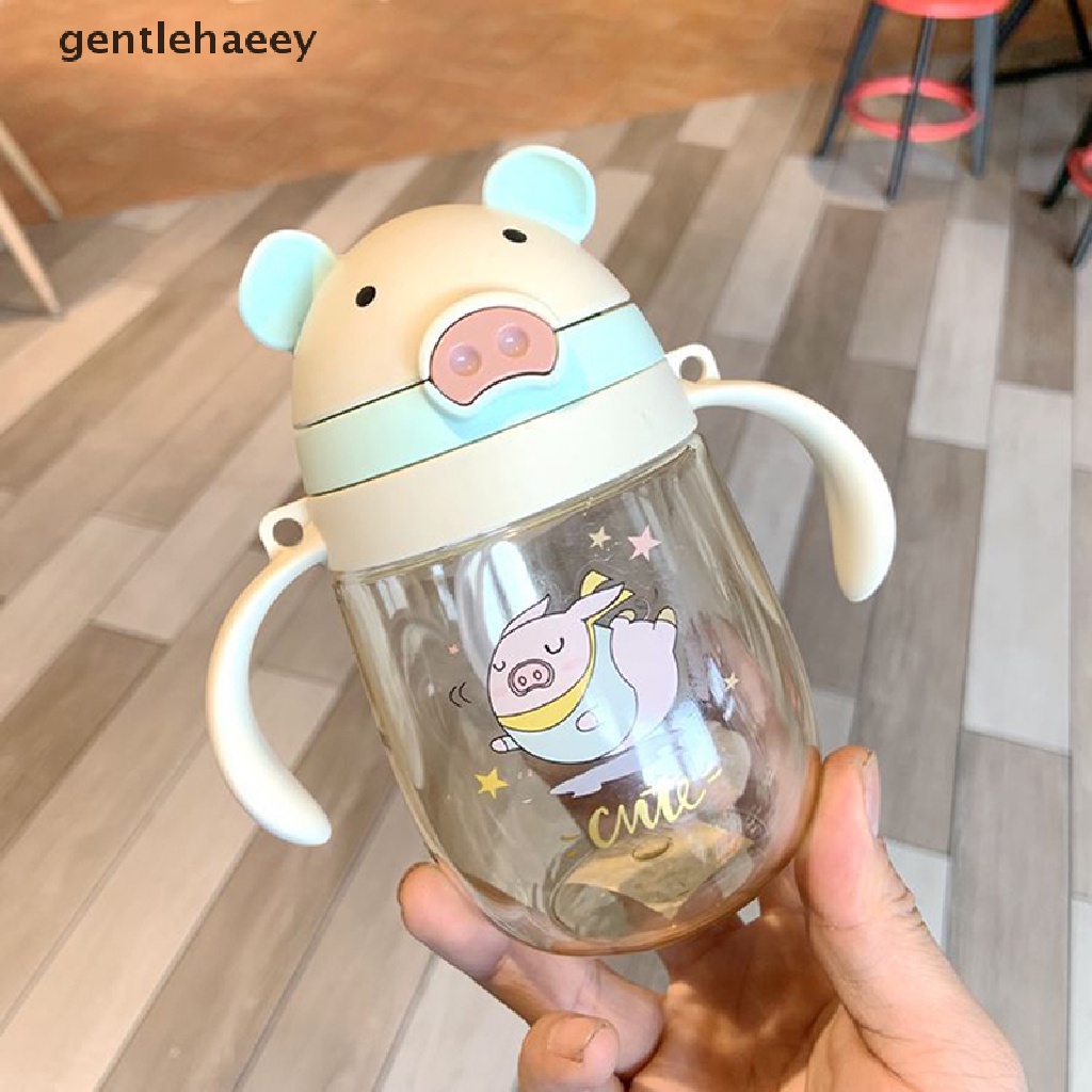 Bình Nước 350ML Hình Chú Heo Dễ Thương Kèm Ống Hút Và Dây Đeo Vai Cho Trẻ Mẫu Giáo