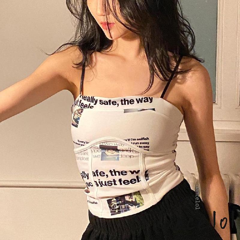 Áo Hai Dây Cổ Vuông In Chữ dance1o1