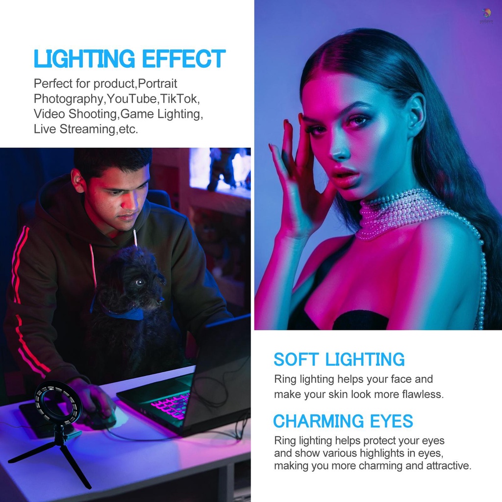 Set 2 Đèn LED USB 6 Inch 5600K + 2 Chân Máy Ảnh + 2 Đầu Bóng Linh Hoạt + Bộ Lọc 6 Màu (Đỏ / Vàng / Xanh Dương)