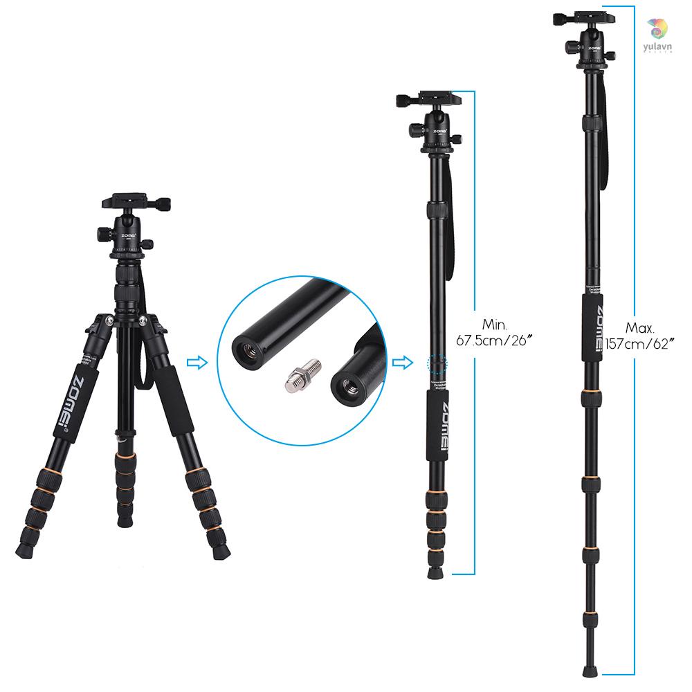 Gậy Ba Chân Bằng Hợp Kim Nhôm ZOMEI Q666 59inch Di Động Với Đầu Bi Tháo Gỡ Nhanh Cho Máy Ảnh DSLR