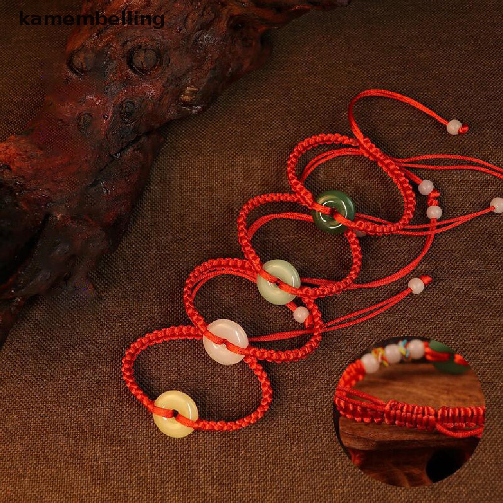 Kamembelling Vòng Tay Dây Bện Đính Hạt Ngọc Bích Giả Màu Đỏ May Mắn Phong Cách Dân Tộc Cho Nữ