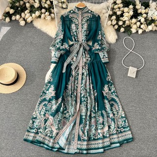 Đầm Maxi Chiffon Cổ Đứng Dáng Rộng In Họa Tiết Phong Cách Bohemian Thời Trang Xuân Hè Cho Nữ