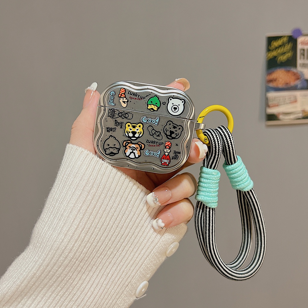 Vỏ Bảo Vệ Hộp Sạc Tai Nghe Bluetooth Không Dây AirPods 1 2 gen3 pro2 2022 Bằng PC Cứng Mạ Điện Họa Tiết Hoạt Hình Màu Bạc Chống Rơi