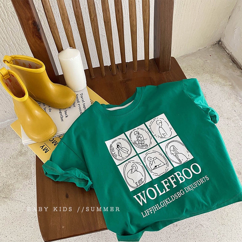 Áo Thun 100% cotton Tay Ngắn Thoáng Khí In Họa Tiết Hoạt Hình Dành Cho Trẻ Em