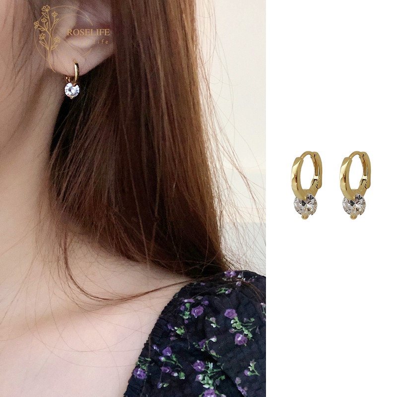 Bông Tai Mạ Vàng 14K Hình Tròn Đính Đá Zircon Đơn Giản Thời Trang Cho Nữ